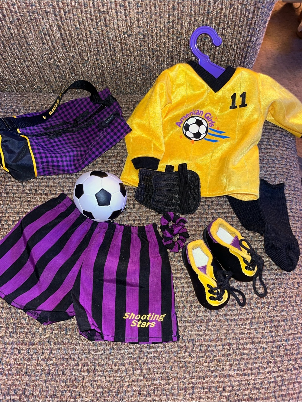 Vintage American Girl Yellow & Purple Shooting Stars Soccer Outfit for dolls 96